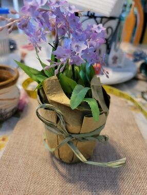 Lavender Faux Flower Arrangement in Rustic Wrapped